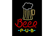 Beer Pub Glowing Icon, Color Vector