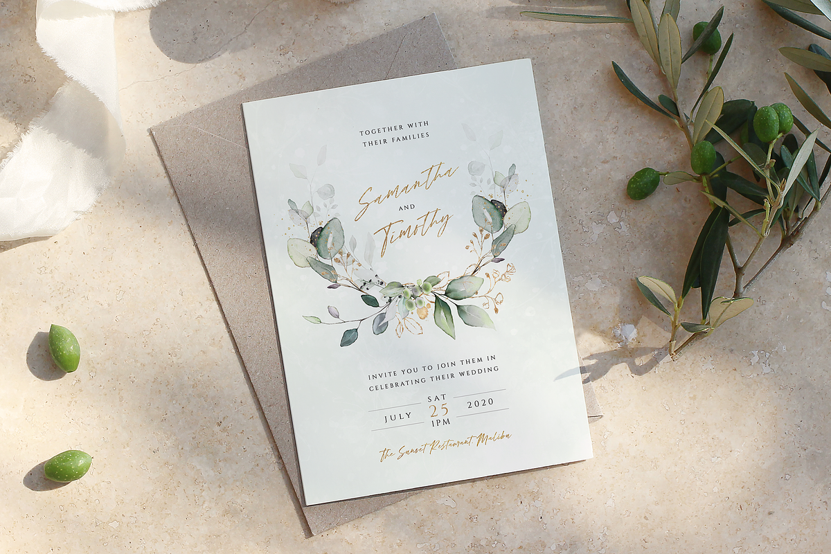 Eucalyptus Laurel Wedding Invitation in Wedding Templates - product preview 8