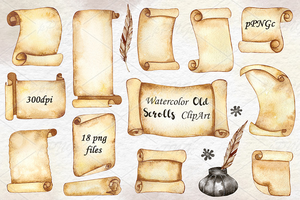 Watercolor Scroll Paper Clipart