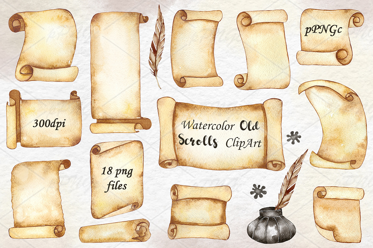 Watercolor Scroll Paper Clipart in Illustrations - product preview 8