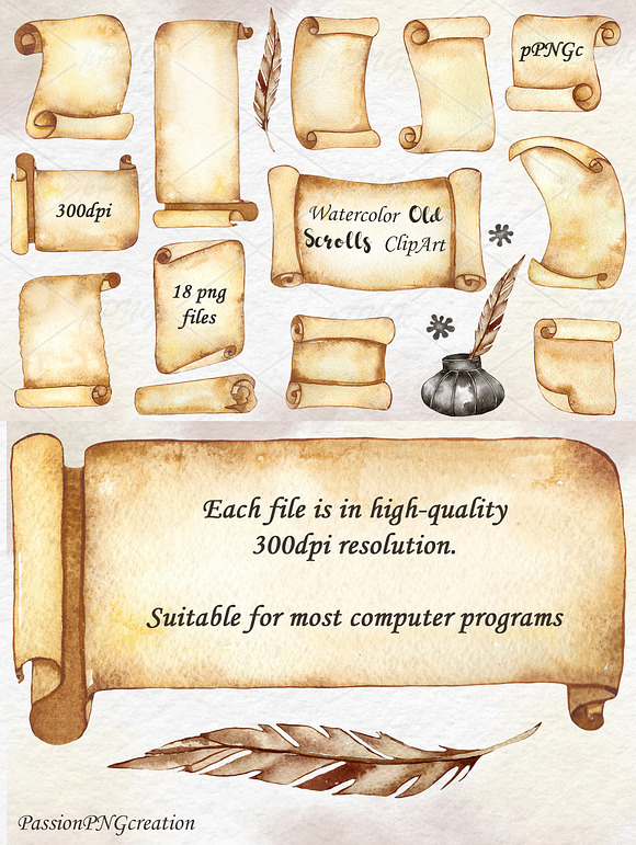 Watercolor Scroll Paper Clipart in Illustrations - product preview 3