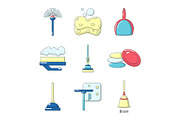 Cleaning tools icon set