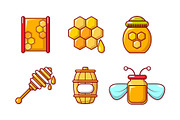 Honey icon set, cartoon style
