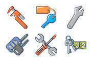 Keys icon set, cartoon style