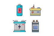 Battery icon set, cartoon style