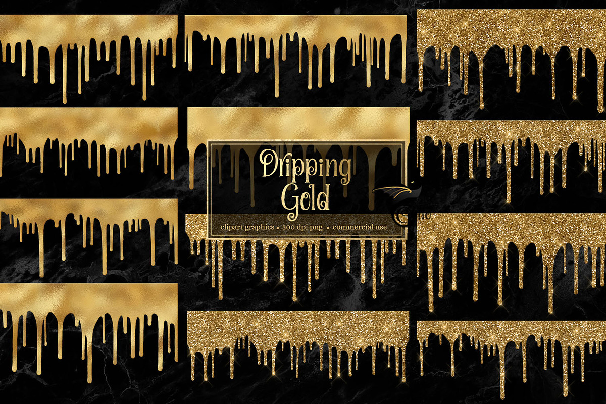 Dripping Gold Clipart in Textures - product preview 8