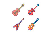 Guitar icon set, cartoon style