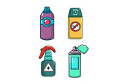Spray icon set, cartoon style