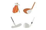 Golf stick icon set, cartoon style