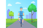 Pretty Cyclist in Blue Suit Vector
