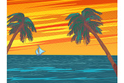 sunset beach resort palm trees sea