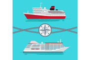Ships and Rope with Compass Vector