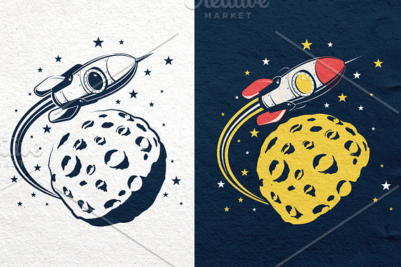 Space Rocket And Moon Set in Illustrations - product preview 1