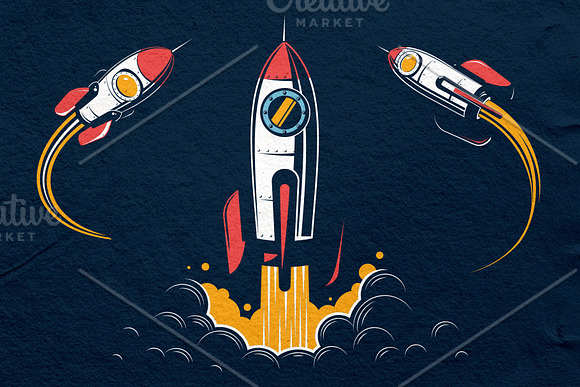 Space Rocket And Moon Set in Illustrations - product preview 3