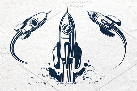 Space Rocket And Moon Set in Illustrations - product preview 4