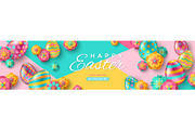 Easter eggs and flowers banner