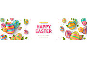 Easter banner with eggs and leaves
