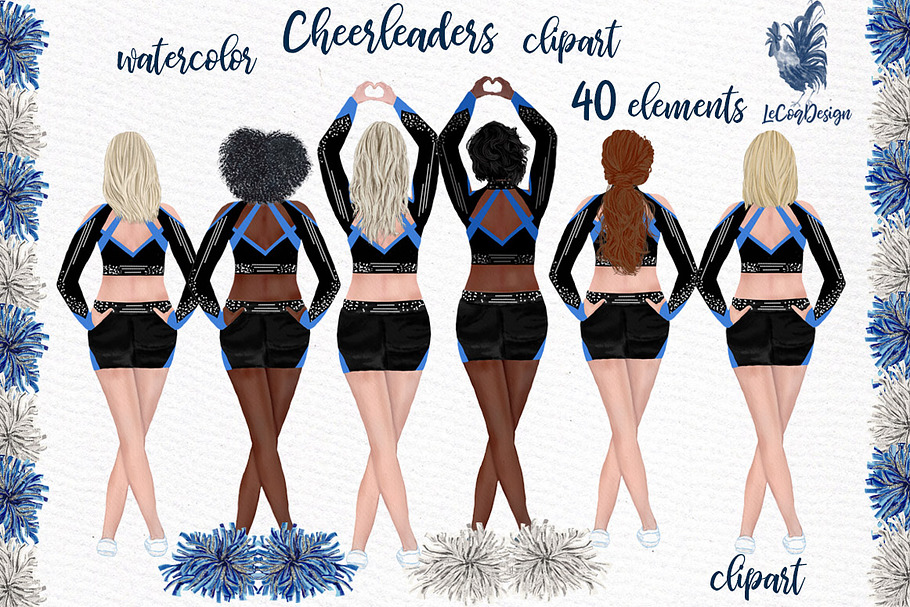 Cheerleaders Girls Clipart in Illustrations - product preview 8