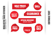 Set Of Red Sale Paper Stickers