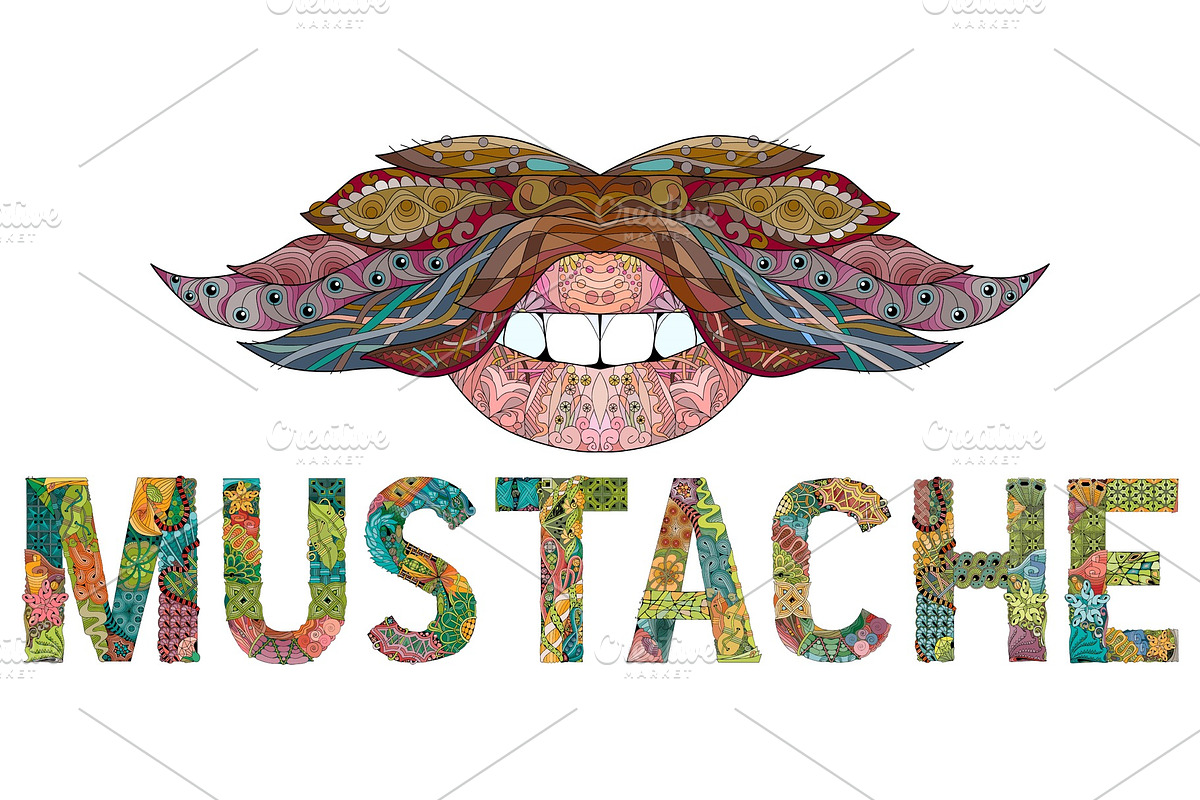 Mustache and mouth ornate sketch in Objects - product preview 8