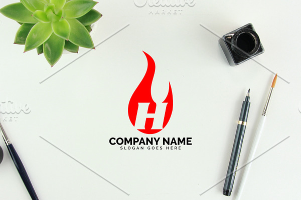 h letter flame logo