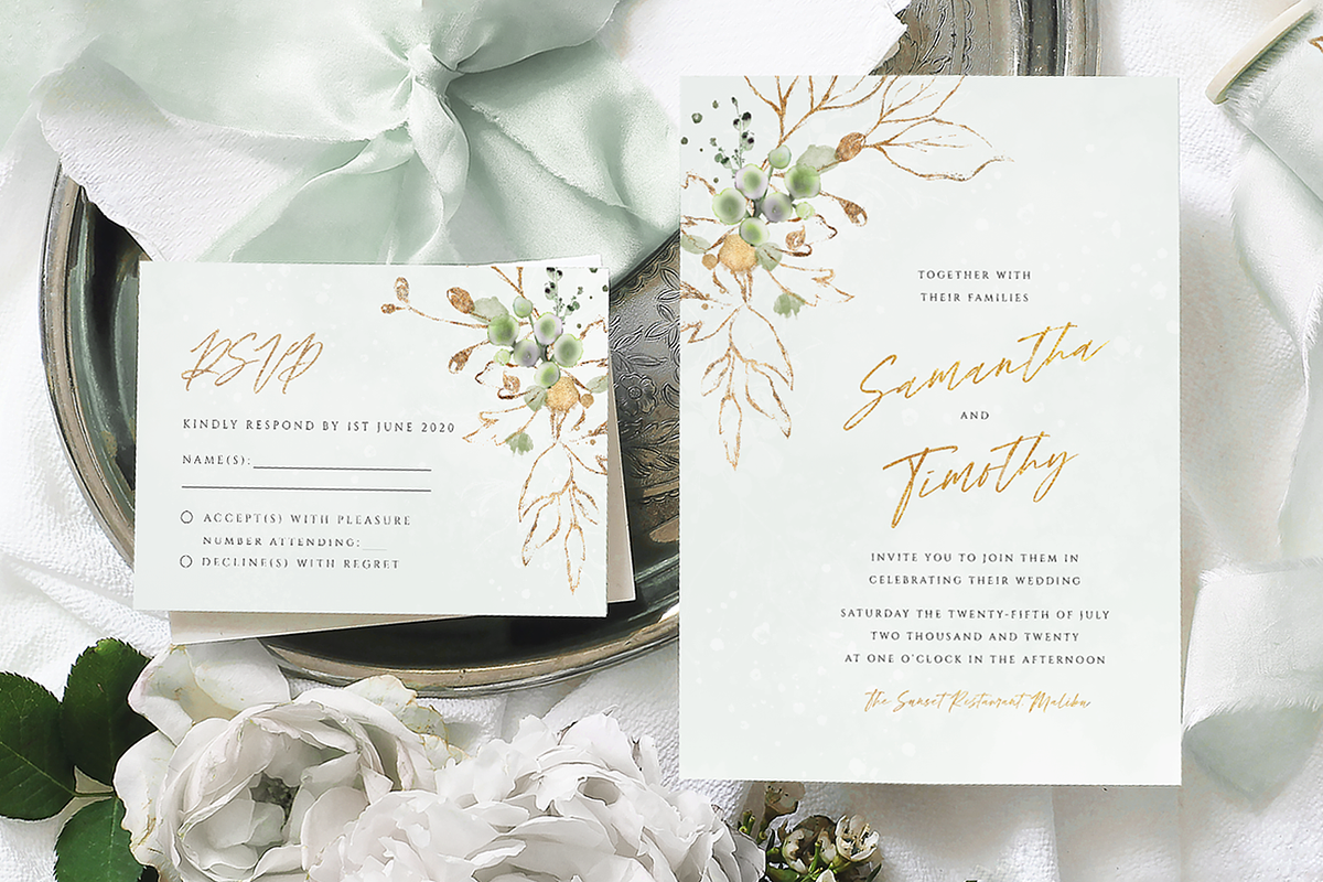 Gold Leaves & Foliage Wedding Invite in Wedding Templates - product preview 8