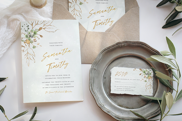 Gold Leaves & Foliage Wedding Invite in Wedding Templates - product preview 1