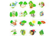 Eco world icons set, isometric style