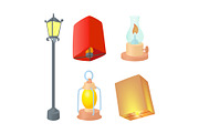Street lamp icon set, cartoon style