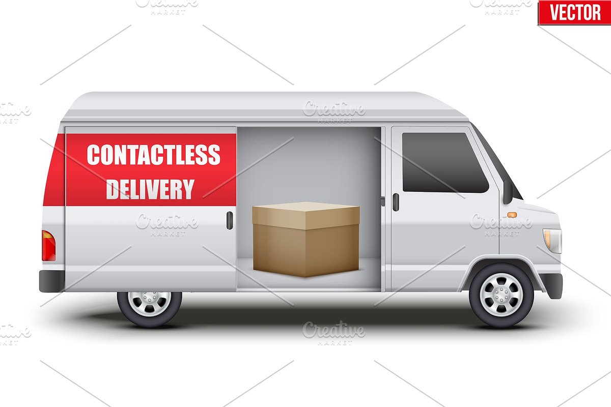 Contactless delivery van with parcel in Illustrations - product preview 8