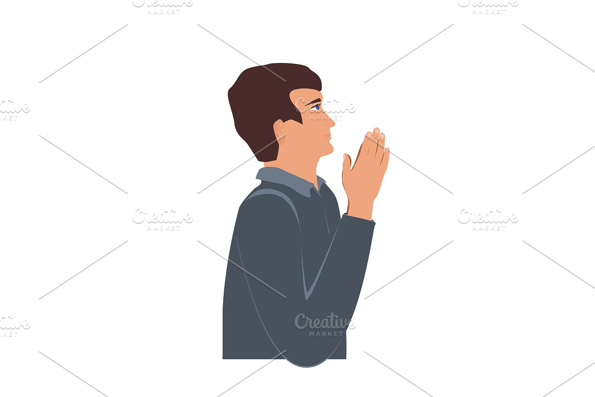 Profile portrait of praying in Illustrations - product preview 8