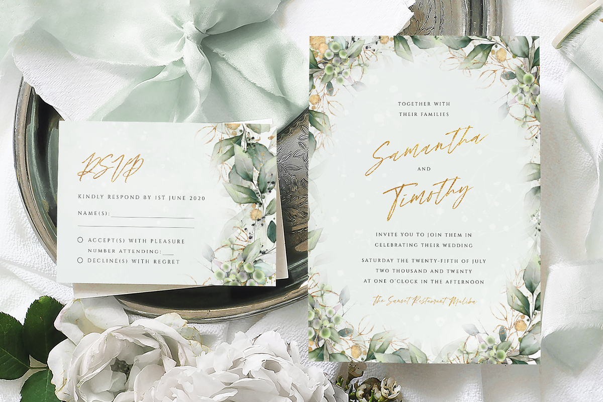 Green & Gold Wedding Invite Template in Wedding Templates - product preview 8