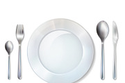 Plate and cutlery realistic set