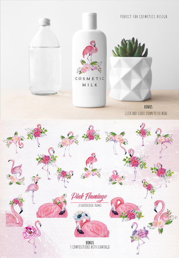 Pink Flamingo Watercolor Collection in Illustrations - product preview 1