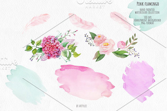 Pink Flamingo Watercolor Collection in Illustrations - product preview 7