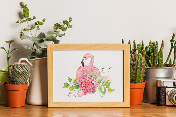 Pink Flamingo Watercolor Collection in Illustrations - product preview 8