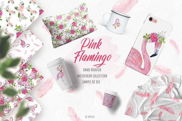 Pink Flamingo Watercolor Collection in Illustrations - product preview 13
