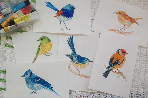 collection of watercolor birds in Illustrations - product preview 4