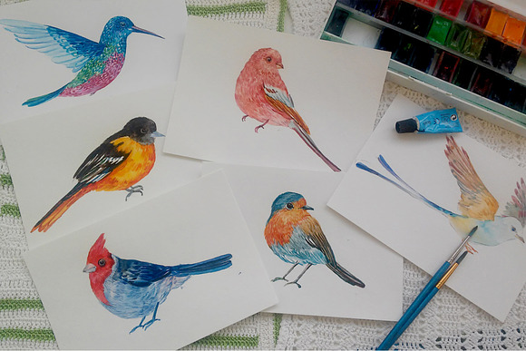 collection of watercolor birds in Illustrations - product preview 6