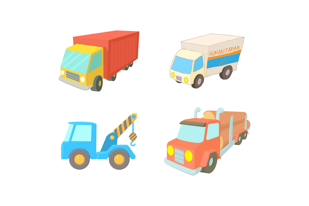Truck icon set, cartoon style in Illustrations - product preview 8