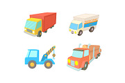 Truck icon set, cartoon style