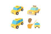 Taxi car icon set, cartoon style