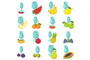 Fruit cocktail icons set