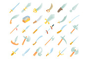 Sword icon set, cartoon style