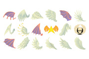 Wings icon set, cartoon style