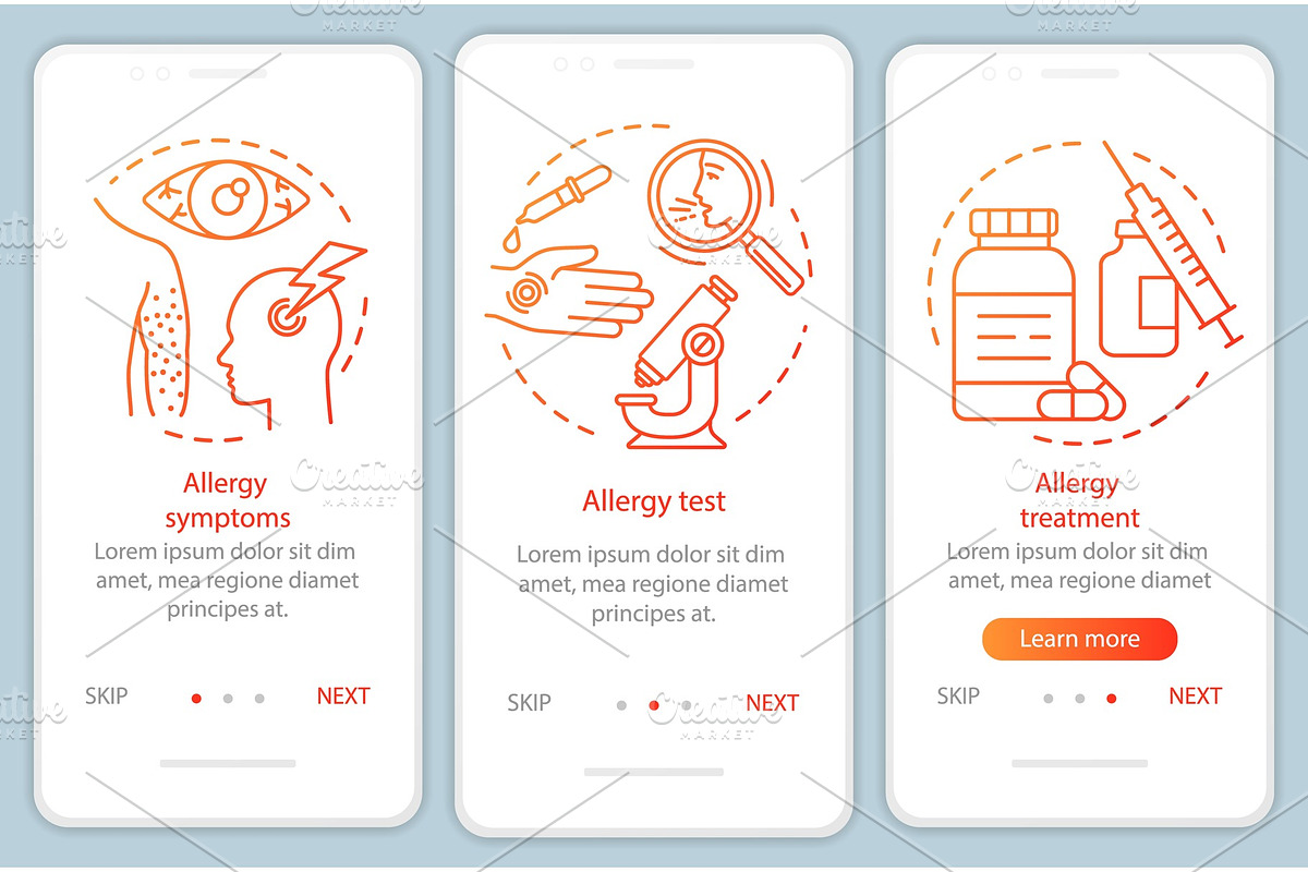 Allergy onboarding mobile app pages in Illustrations - product preview 8