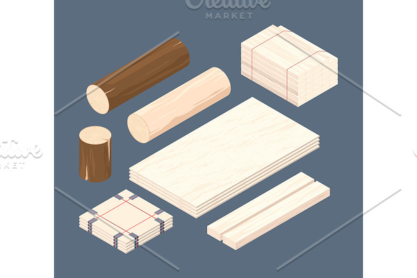 Wooden isometric. Set of stacked