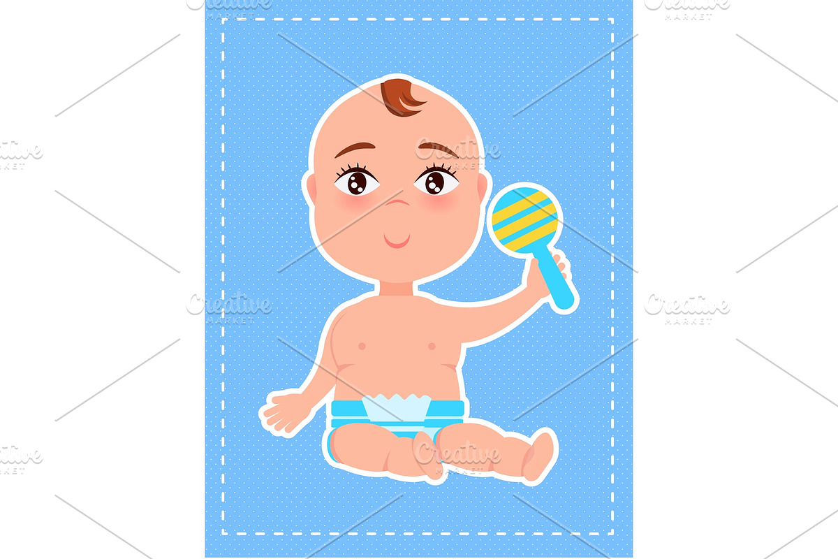Boy with Plastic Rattle in Hand in Illustrations - product preview 8