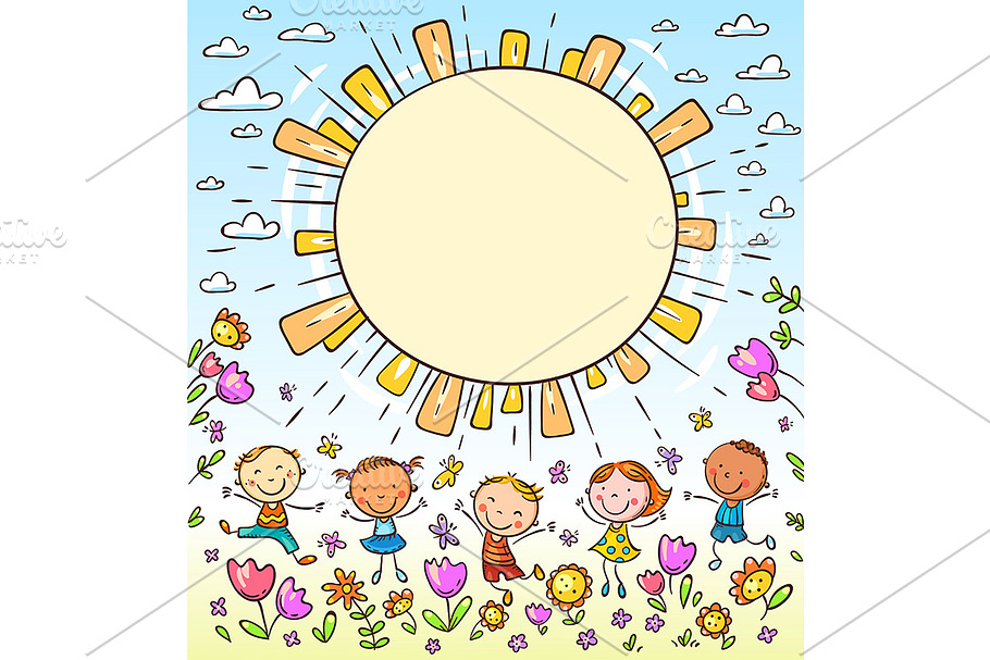 Sun frame with happy kids