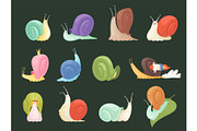 Snails characters. Cartoon insects